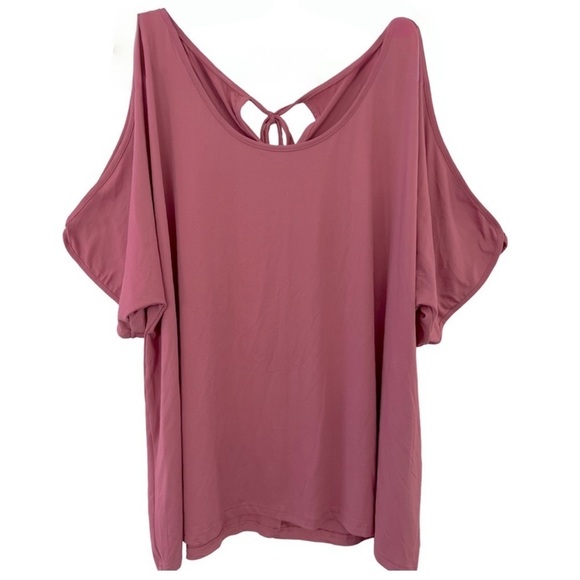 Women's Pink Plus Size Cold Shoulder Short Sleeve Top - Picture 1 of 10